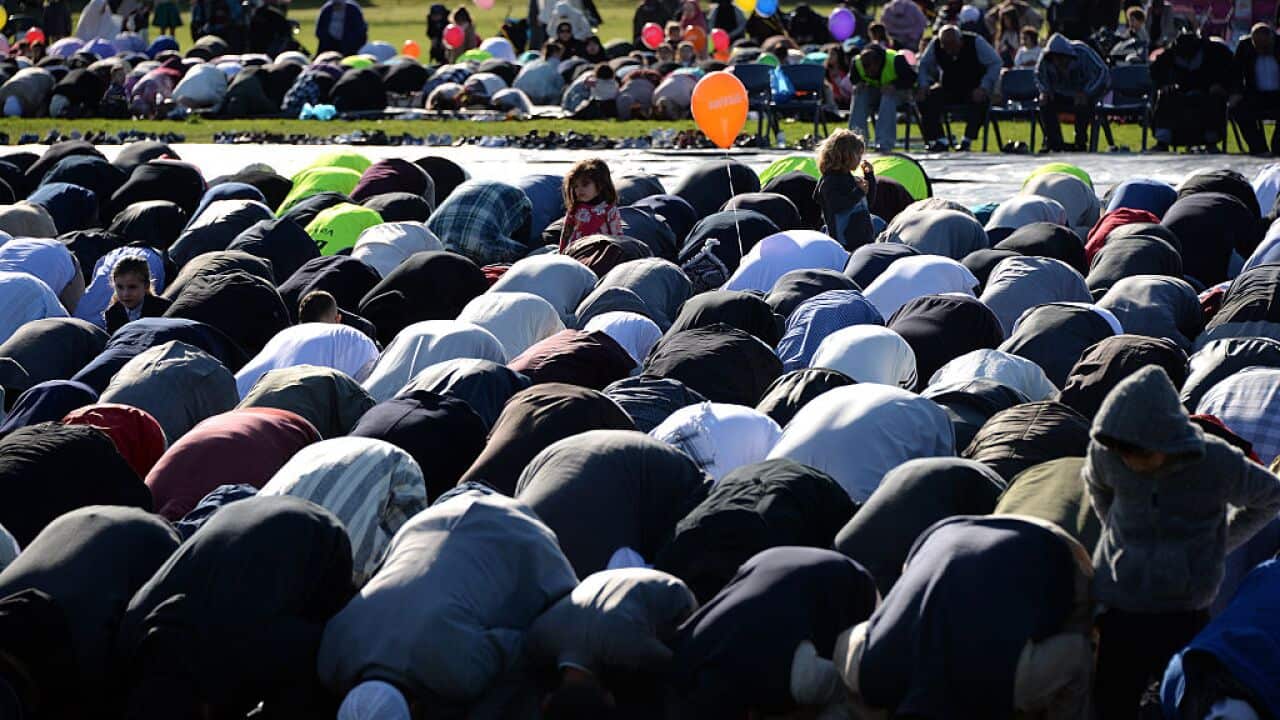 Muslim residents of the Western Sydney offer their Eid Al Adha prayer inside a Rugby ground on September 12, 2016.