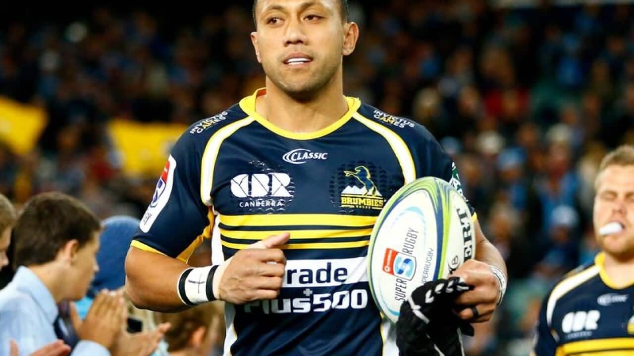 Christian Lealiifano of the Brumbies runs out onto the field.