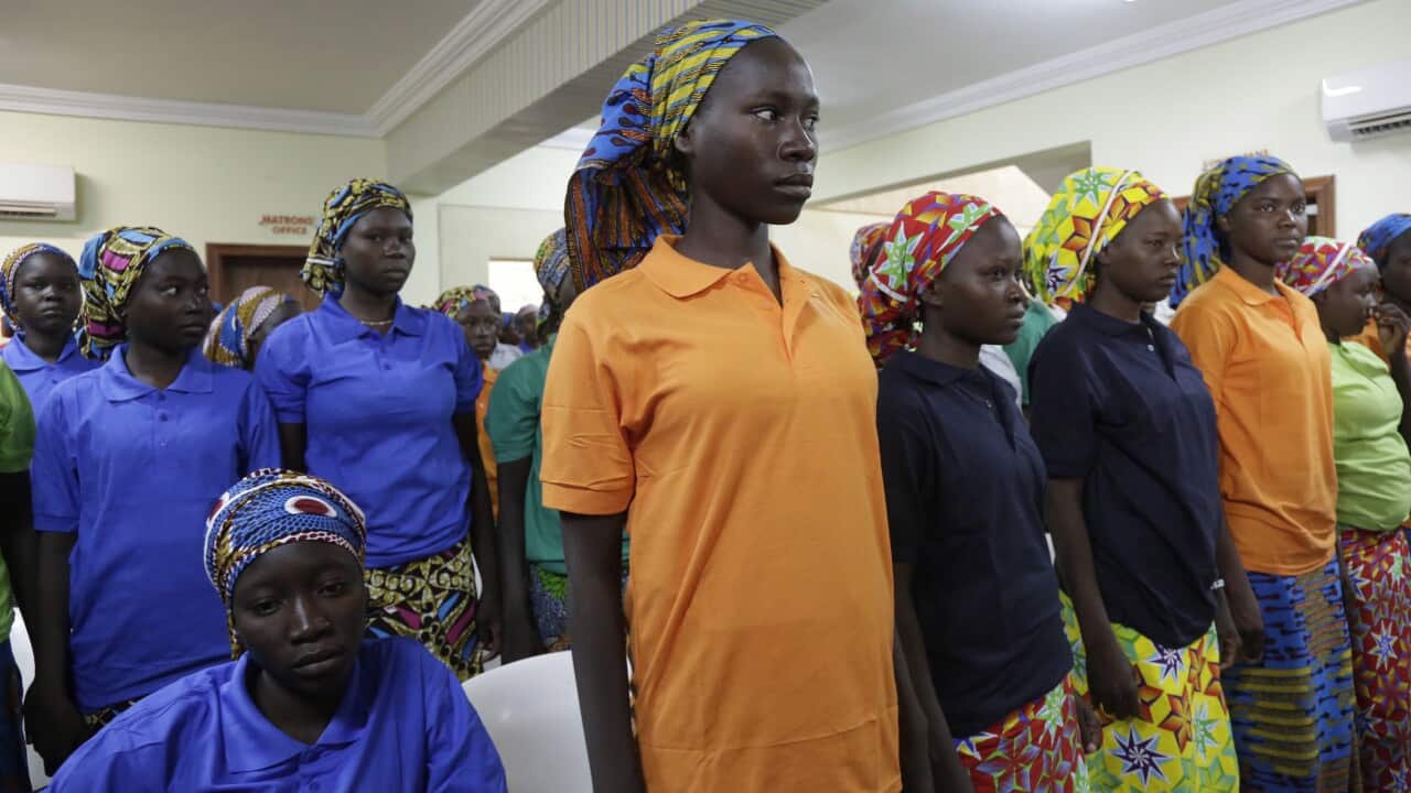 Chibok schoolgirls, recently freed from Nigeria extremist captivity, are photographed in Abuja, Nigeria