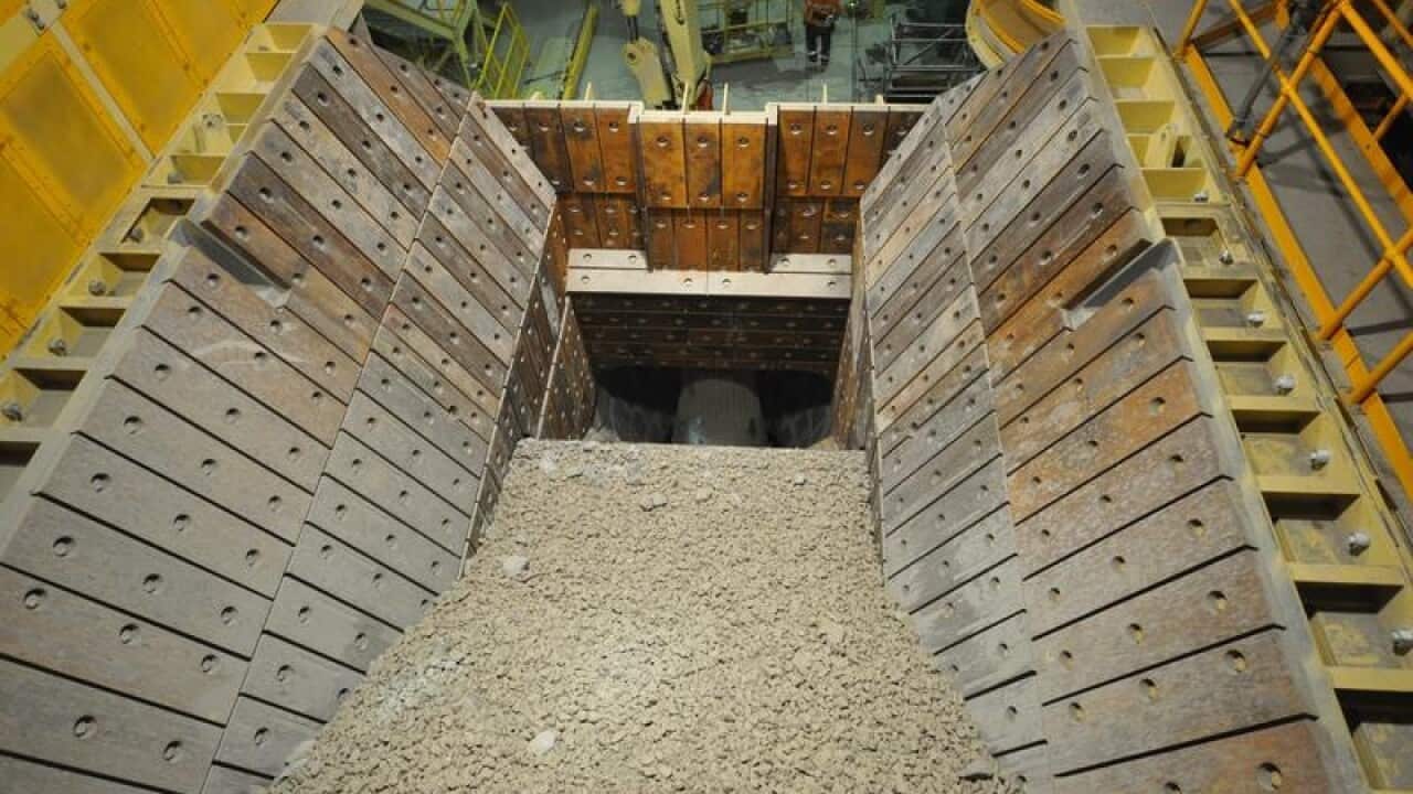 close-up of gold mining marchinery, a PC2 gyratory crusher