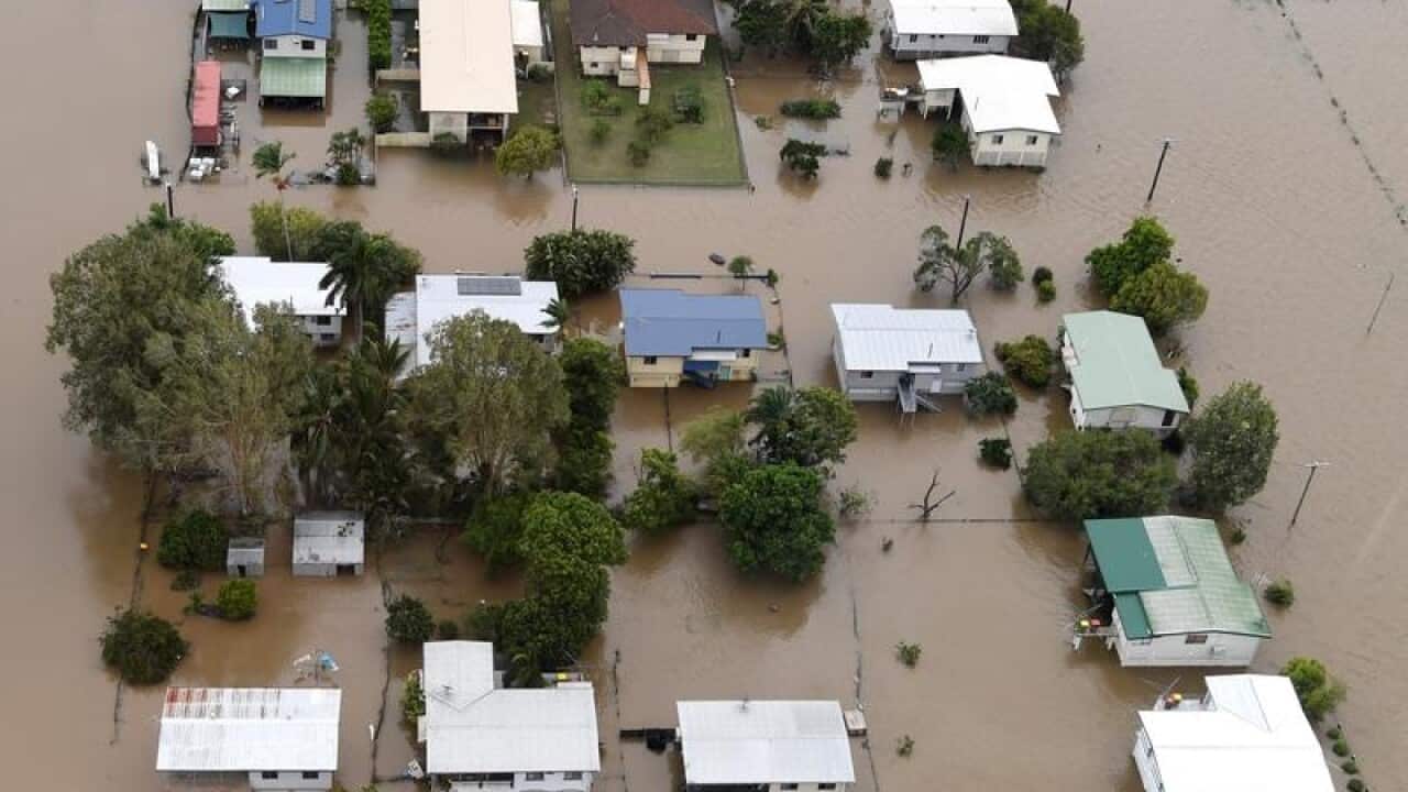 Houses inundated with floodwaters in Ingham, Queensland