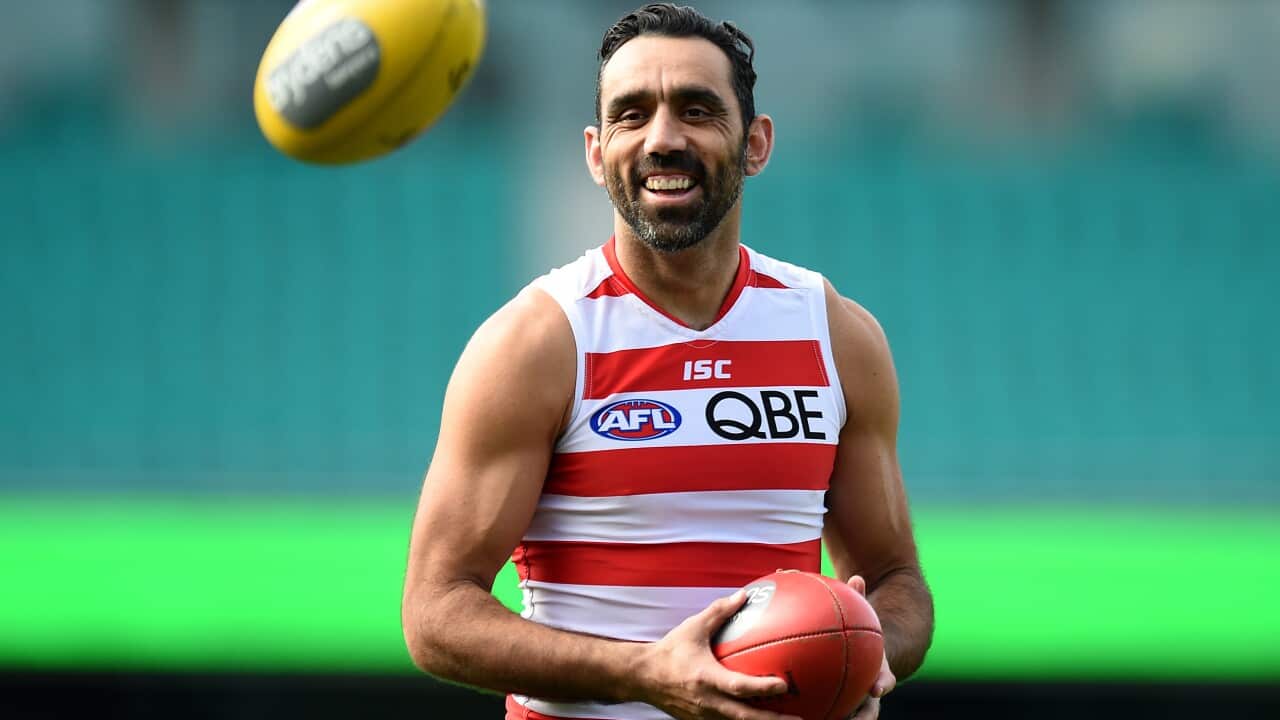 Sydney Swans player Adam Goodes returns to training with his team at the Sydney Cricket Ground