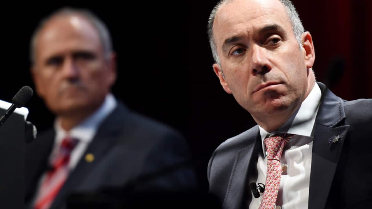 NAB CEO Andrew Thorburn (R) and chairman Ken Henry