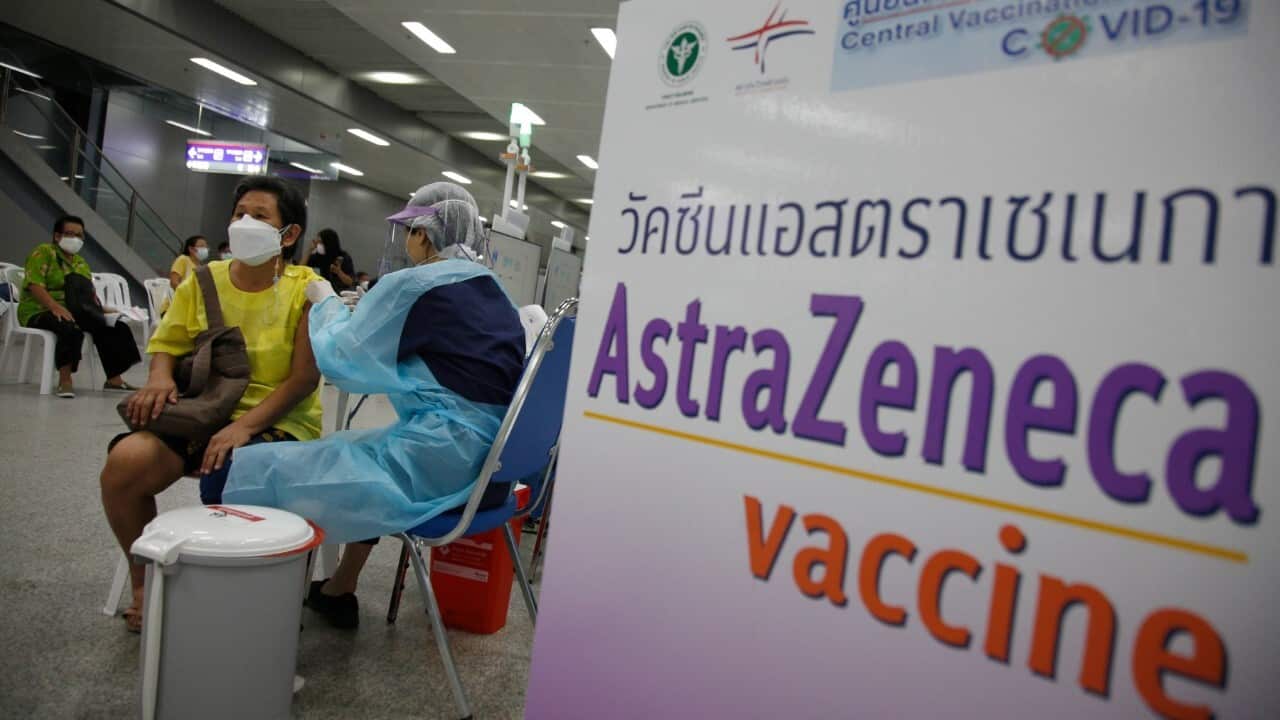 A Thai vaccination center in Bang Sue Grand Station in Bangkok, Thailand, 13 July 2021 (AAP Image - EPA - NARONG SANGNAK)
