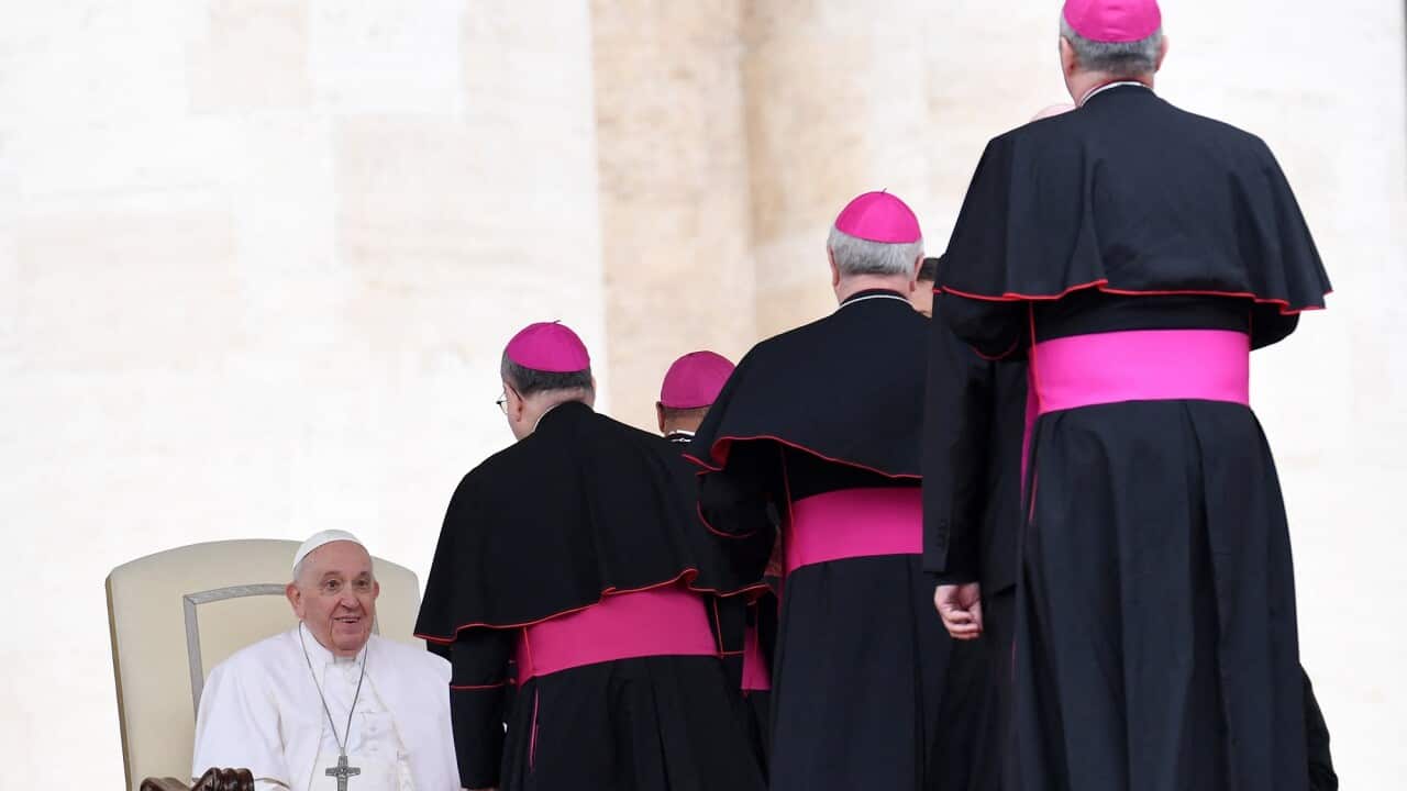Pope Francis leads the weekly general audience in Saint Peter’s square at the Vatican on 8 March 2023.