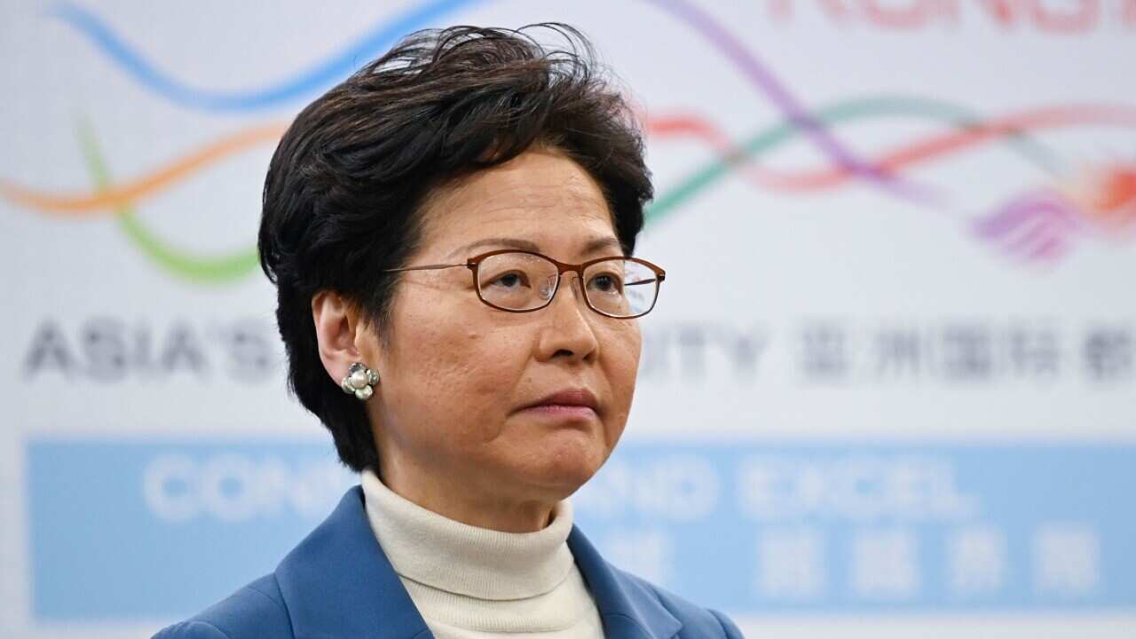 Hong Kong's Chief Executive Carrie Lam attends a press conference in Beijing on Monday.