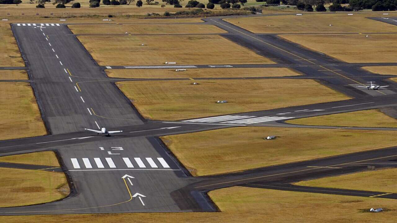 An aerial view of an airport in Melbourne