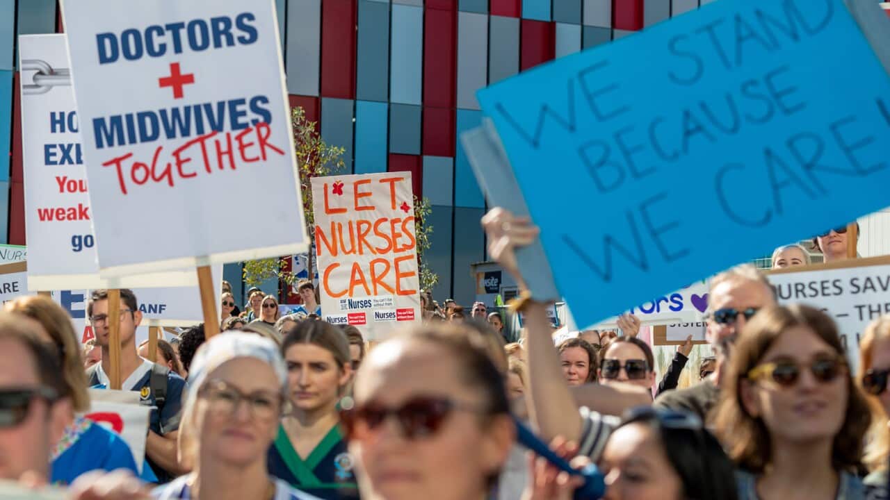 Medical staff attend a rally in Perth (AAP).jpg