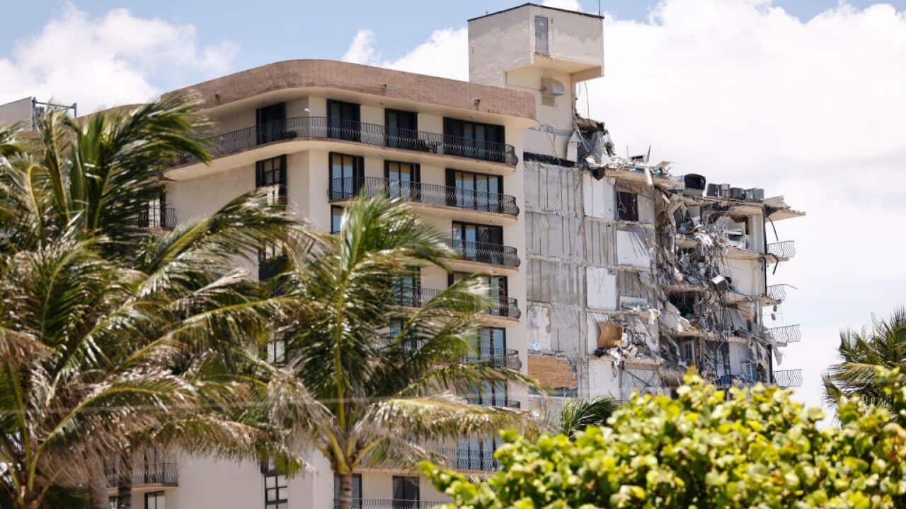 A general view of the partially collapsed 12-storey Champlain Towers South apartment building in Surfside, Florida.
