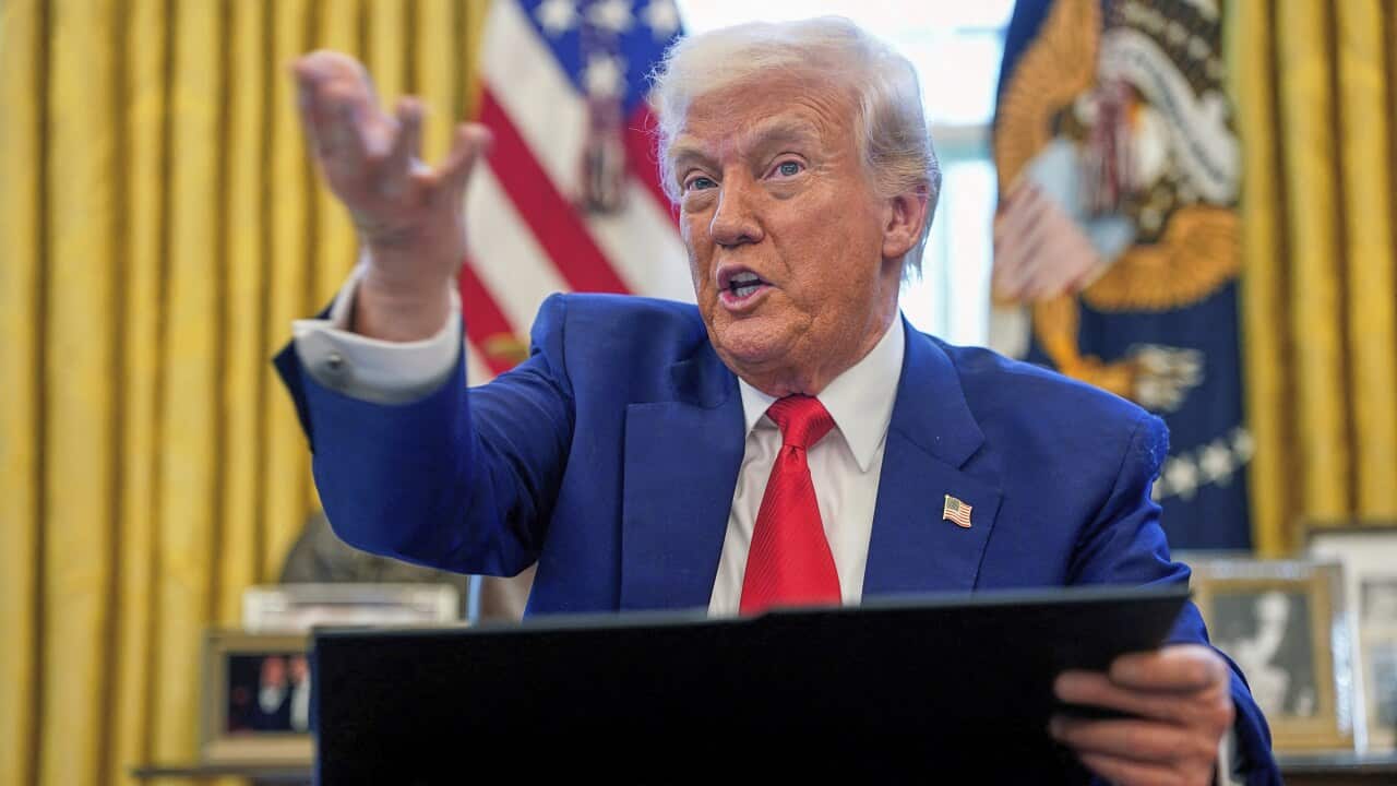President Donald Trump speaks as he signs executive orders in the Oval Office of the White House Wednesday, April 9, 2025, in Washington.