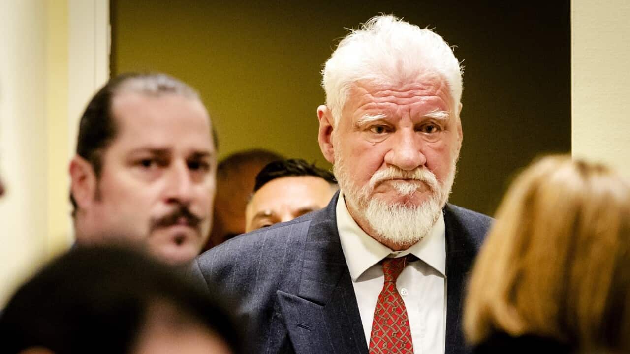 Croatian former general Slobodan Praljak arrives at the International Criminal Tribunal for the former Yugoslavia (ICTY)