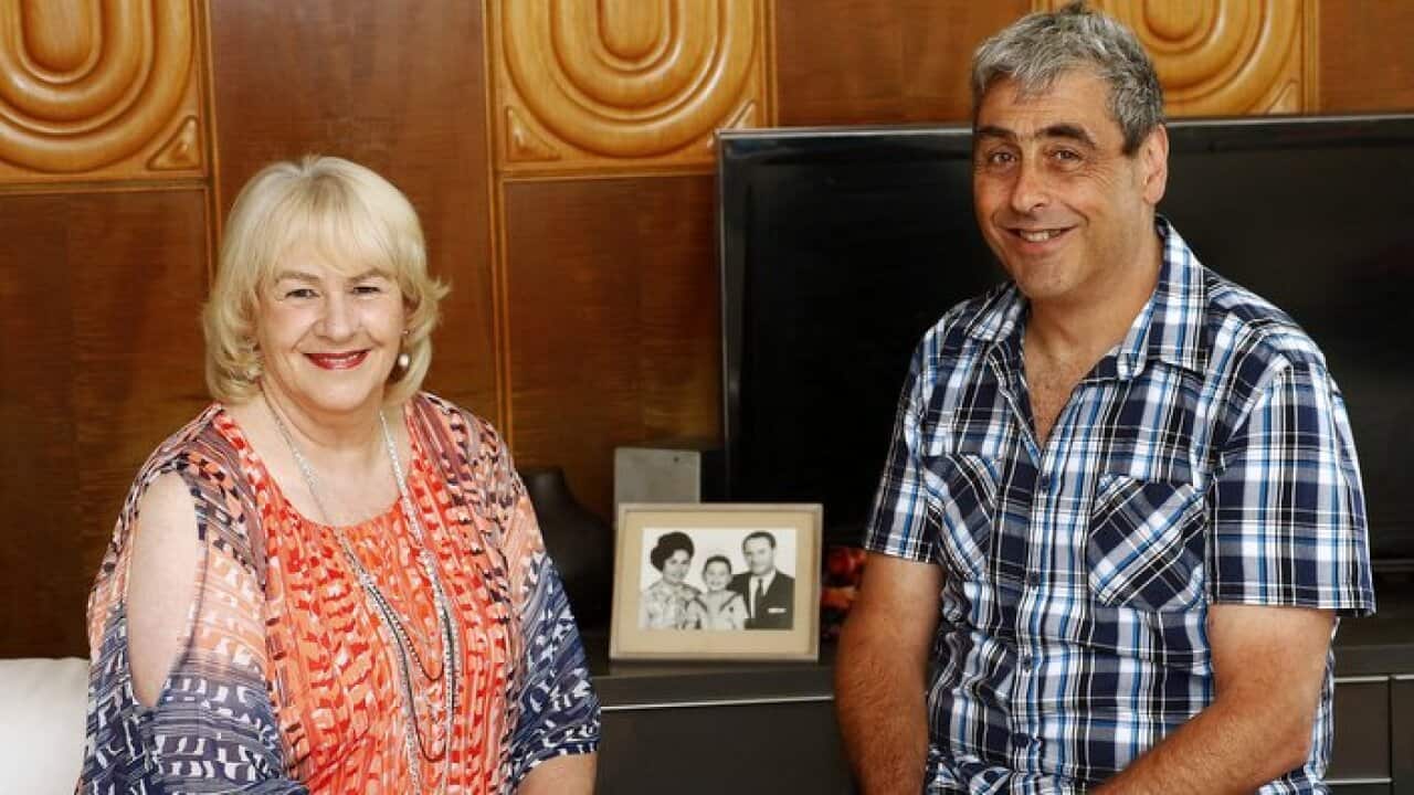 Heather Morris, author of “The tattooist of Auschwitz”, with Gary Sokolov, son of Lale ( Lou ) Sokolov. Photo: Peter Haskin