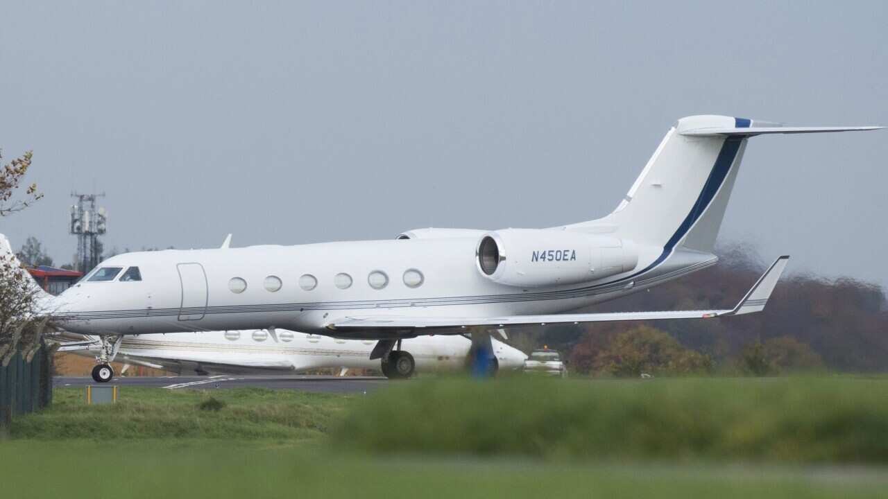 A plane believed to be carrying Shaker Aamer, the last British Guantanamo detainee, lands at Biggin Hill airport in Kent, Britain