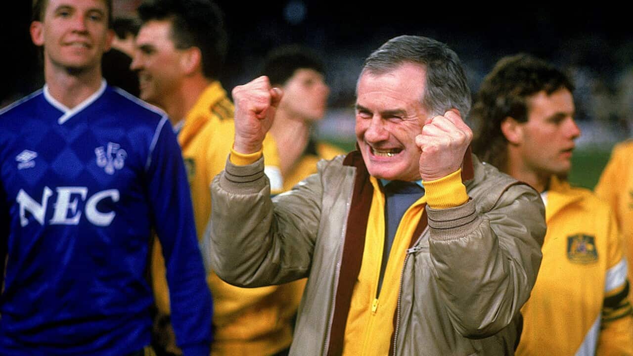 Frank Arok celebrating in Melbourne