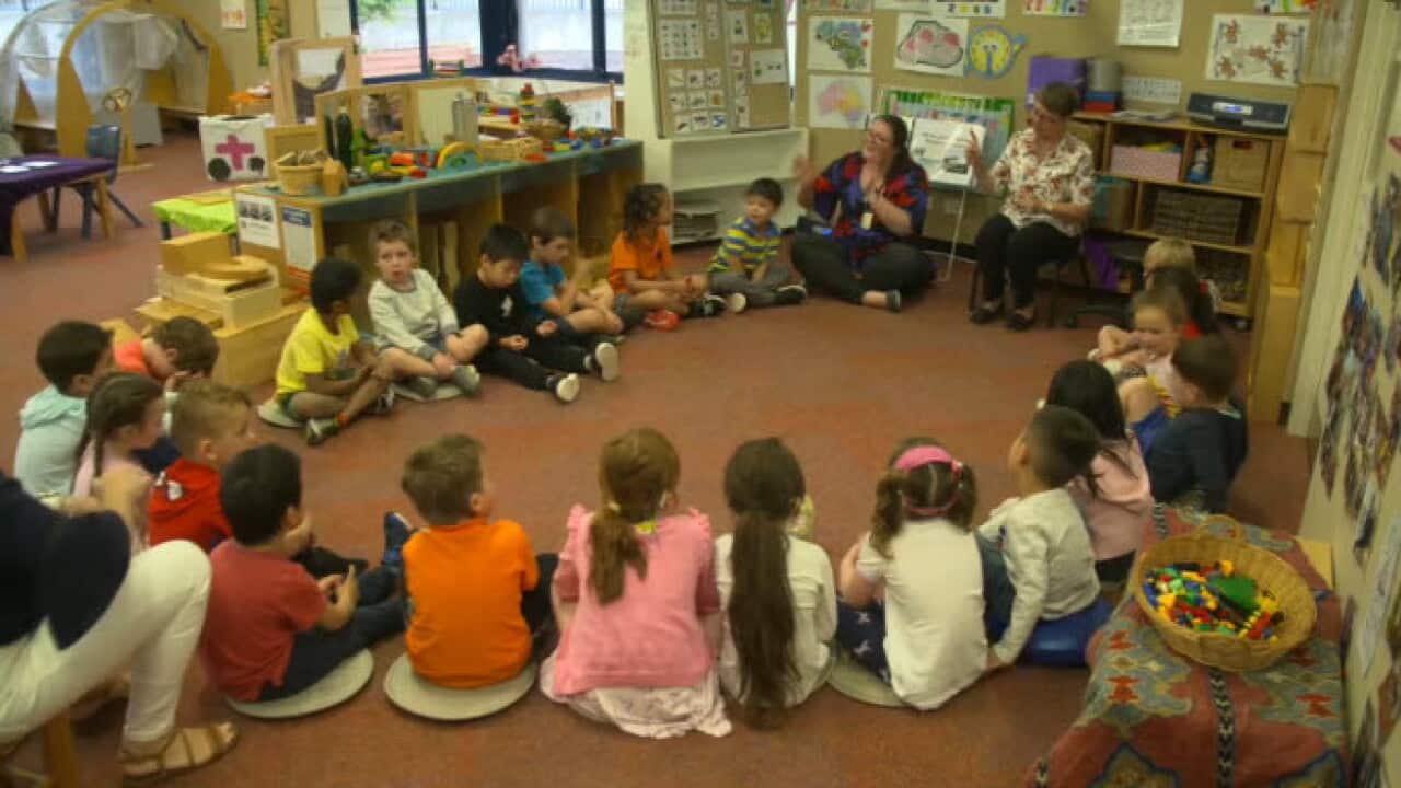 Children and educators at Aurora School Community Kindergarten.