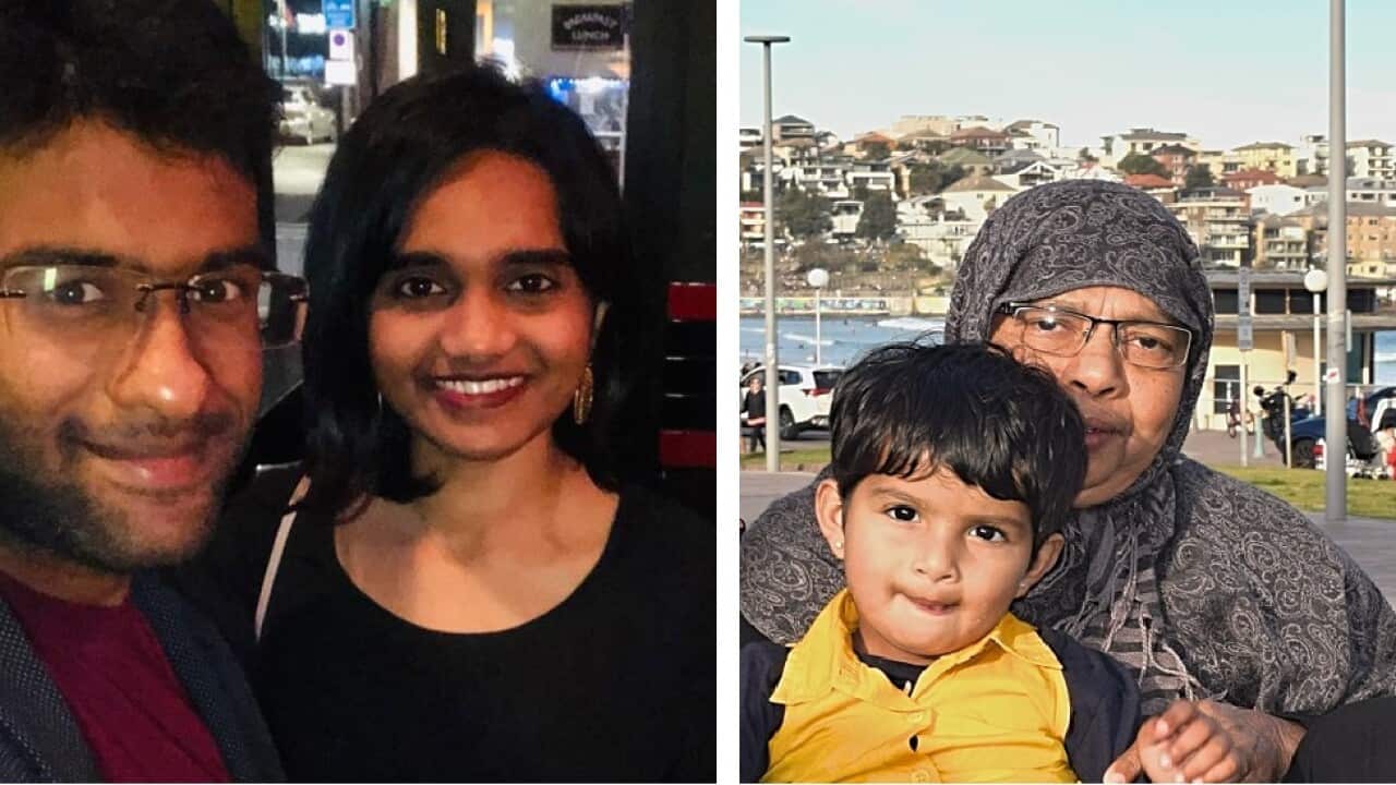 Karthik Margabandu and wife (l) and Ummal Faziria (r) two of those stranded in India and Australia due to COVID-19 travel restrictions.