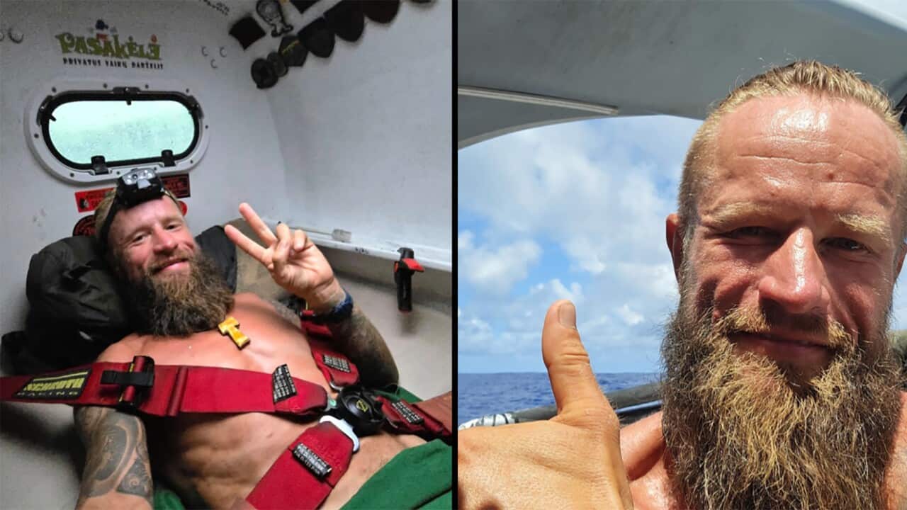 A composite image of a man showing V sign on the left and giving a thumbs up on the right.