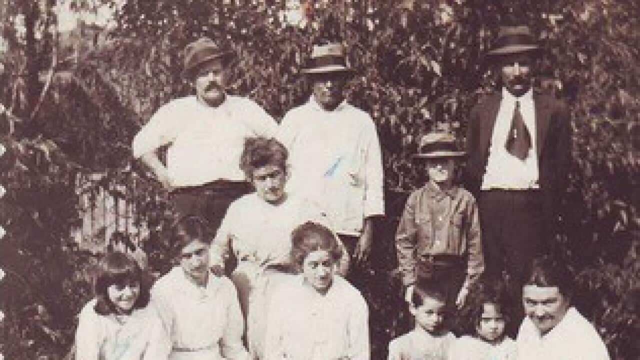 Ali Bahadur Khan (Centre with hat) with his friends and family.