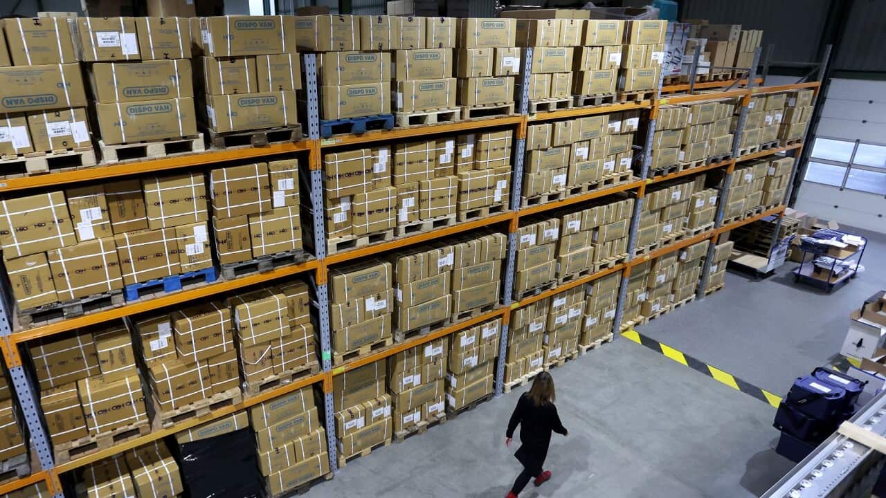 A medical stockpile at a Pfizer warehouse near Magdeburg in Germany