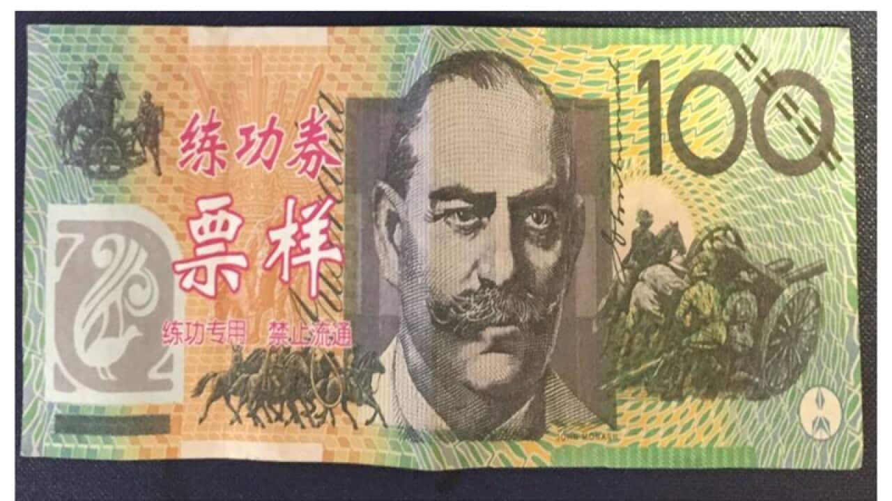 A counterfeit Australian $100 note