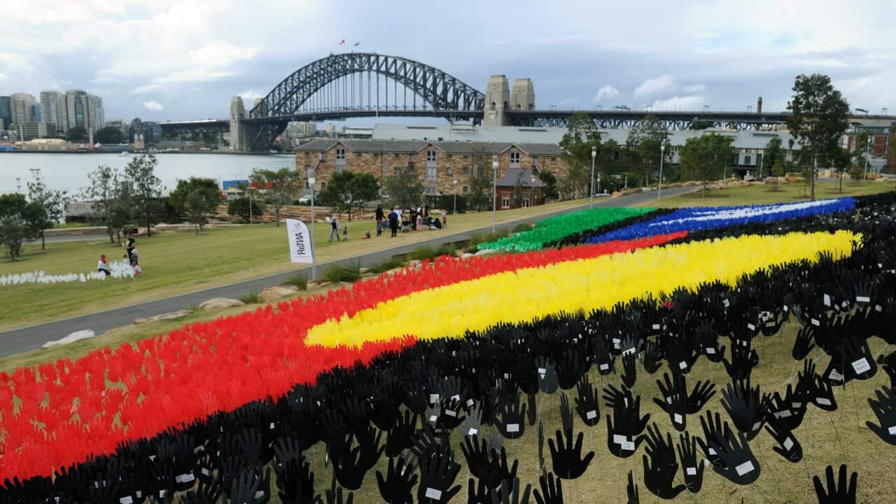 The Sea of Hands installation in Sydney, representing community support for reconciliation and rights of Australia's First People.