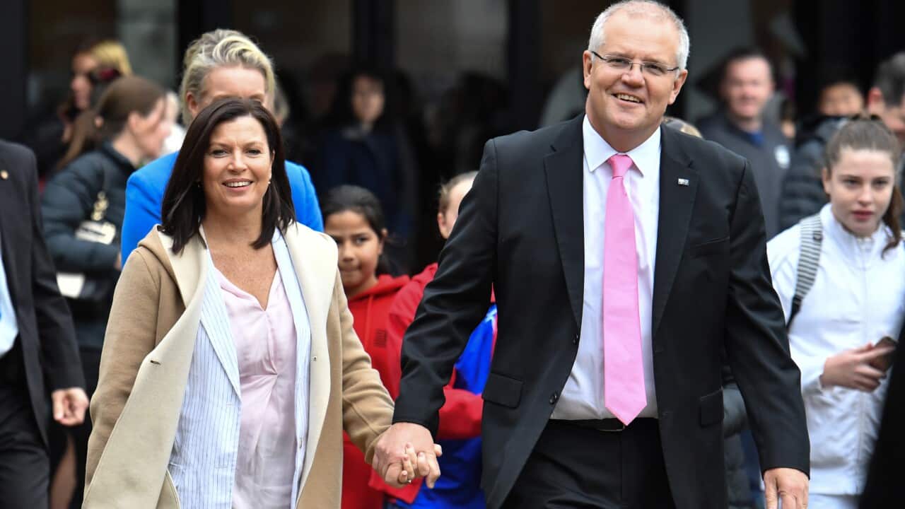 Prime Minister Scott Morrison and wife Jenny during a visit to netball courts at Sportlink, Vermont in Melbourne, Saturday, May 11, 2019. (AAP Image/Mick Tsikas) NO ARCHIVING