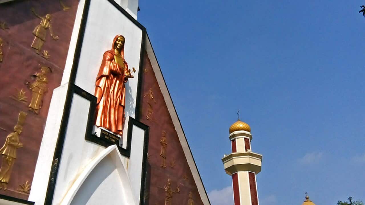 The Santa Catherina Catholic church stands in Taman Mini, a theme park built to represent diversity in Indonesia.