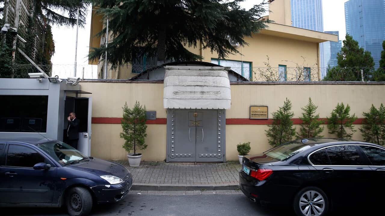A security guard stands outside Saudi Arabia's consulate in Istanbul.