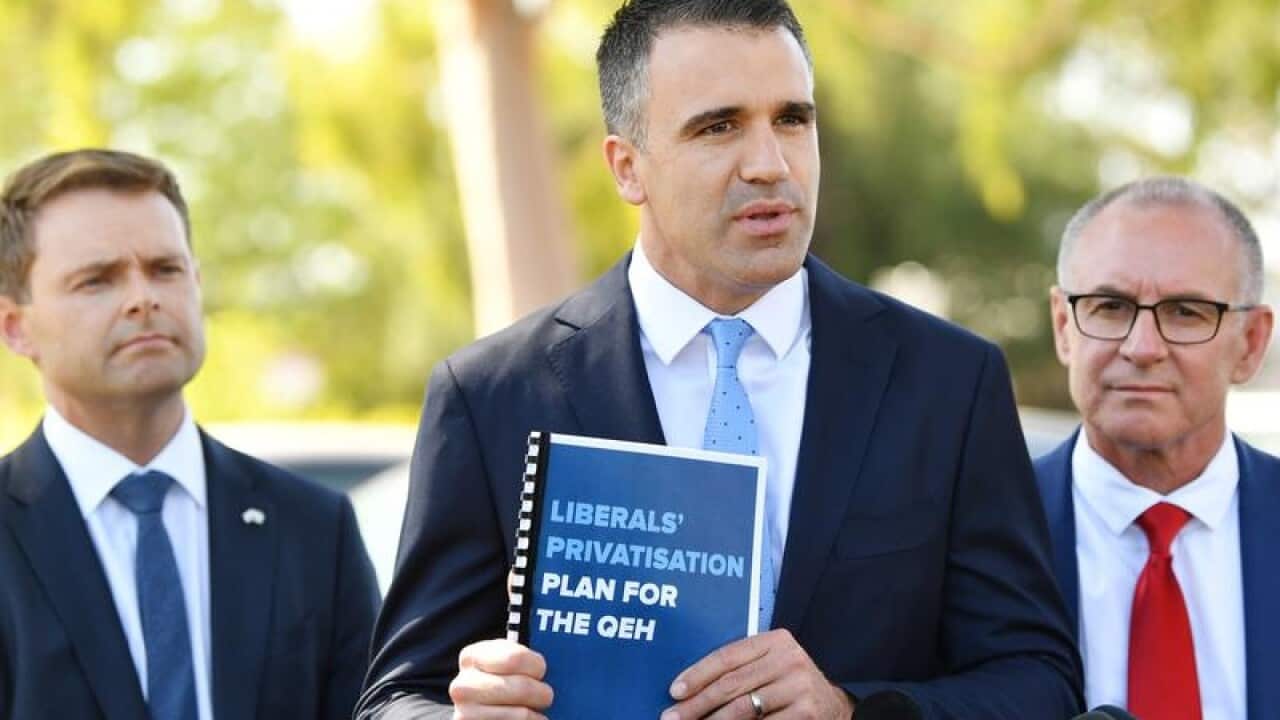 File image of Stephen Mullighan, Peter Malinauskas and Jay Weatherill.