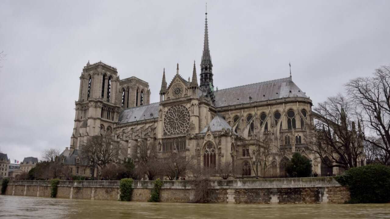 Notre-Dame de Paris seen as the water level is rising. Due to days of heavy rain the water level of the river Seine in Paris has risen.