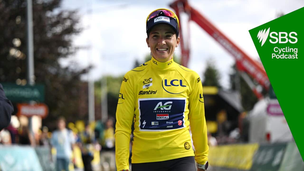 GUERET, FRANCE - JULY 30: Kimberley Le Court Pienaar of Mauritius and Team AG Insurance - Soudal - Yellow leader jersey reacts after the 4th Tour de France Femmes 2025, Stage 5 a 165.8km stage from Chasseneuil-du-Poitou (Futuroscope) to Gueret / #UCIWWT / on July 30, 2025 in Gueret, France. (Photo by Szymon Gruchalski/Getty Images)