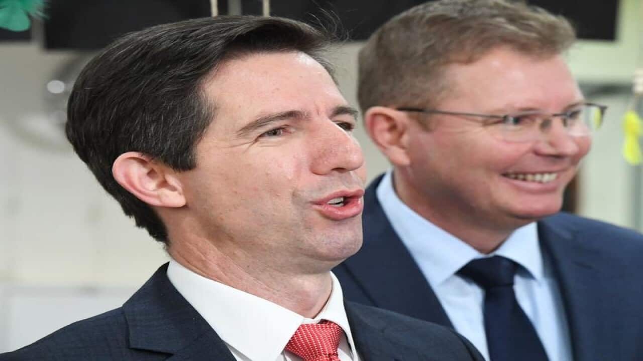 Minister for Education Simon Birmingham (l) and Craig Laundy.
