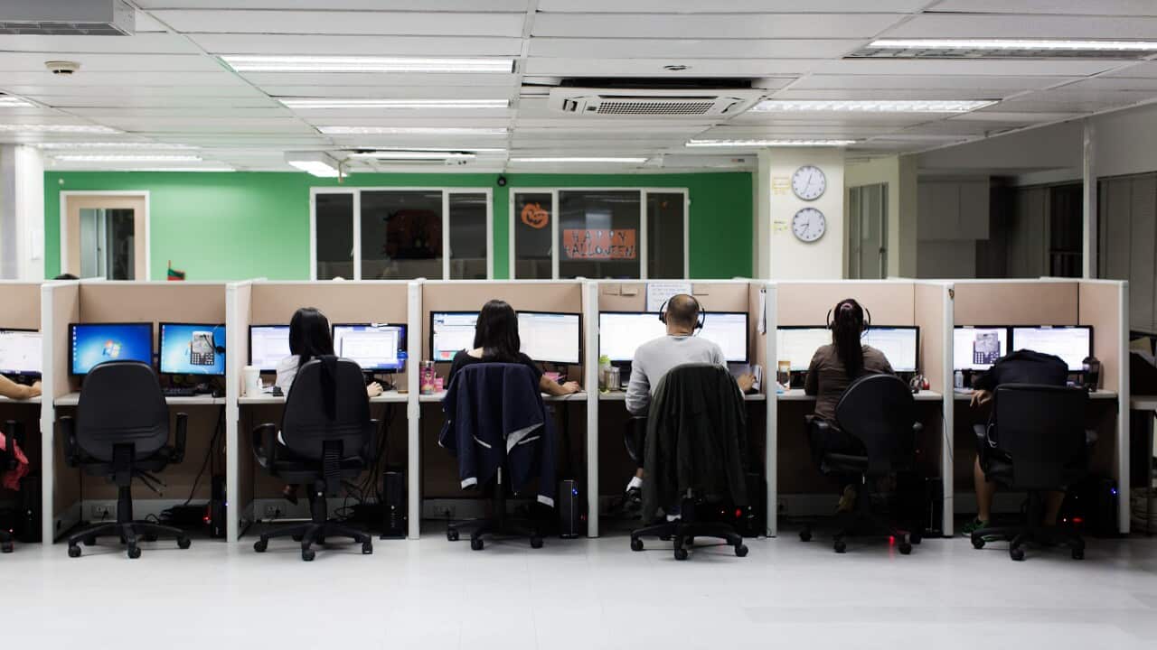 Call centre workers of Pinoy Partners Outsourcing Center in Makati City, Philippines