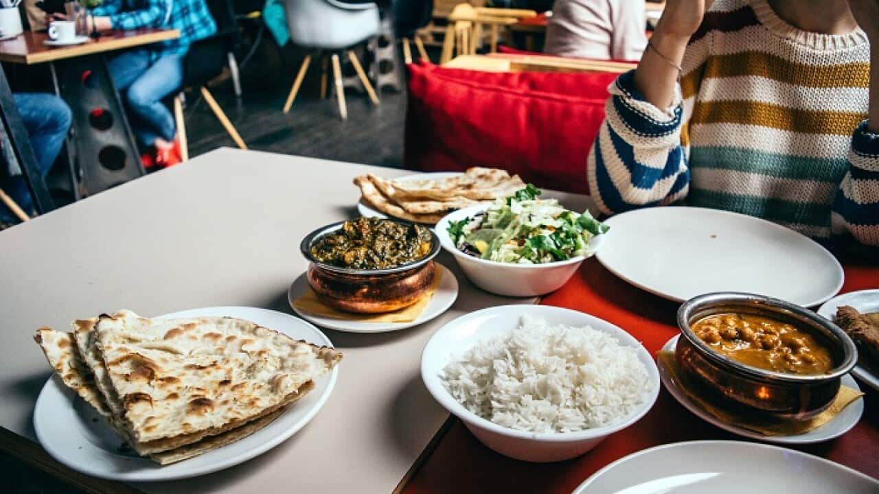 Table with vegetarian food.