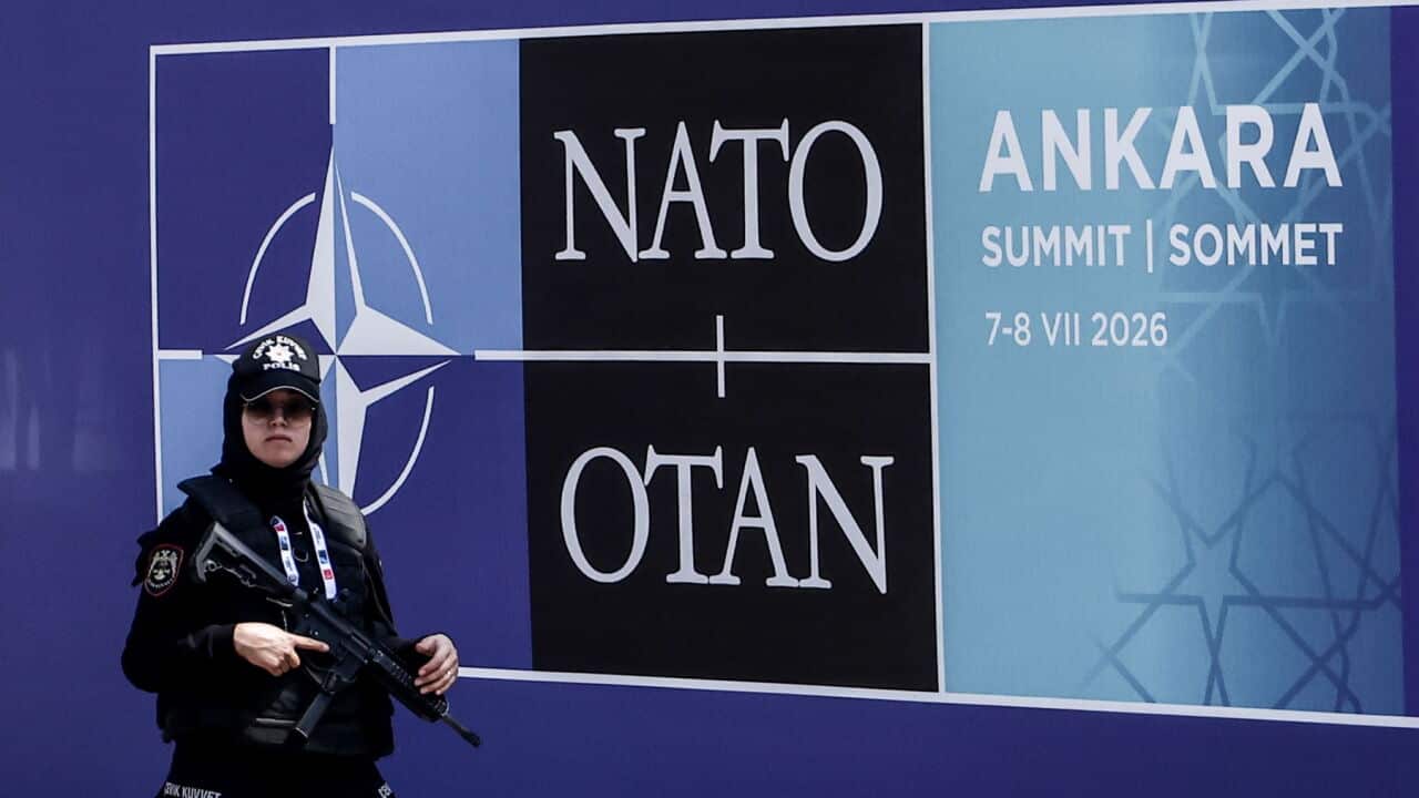 A security personnel stands guard near the Bestepe Presidential Complex ahead of the NATO Summit Defense Industry Forum in Ankara (EPA-FILIP SINGER).jpg