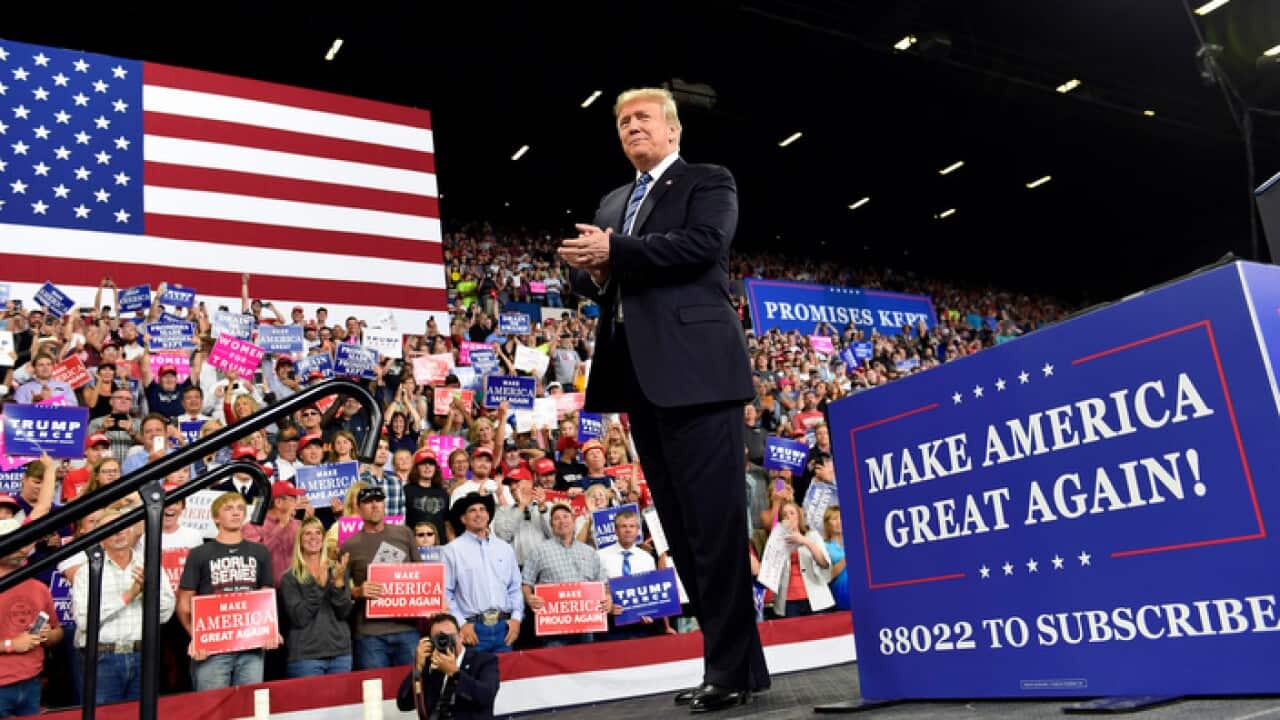 US president Donald Trump at a political rally in Montana