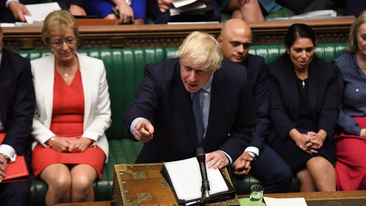 Britain's Prime Minister Boris Johnson speaks in Parliament in London, Wednesday, Sept. 25, 2019.