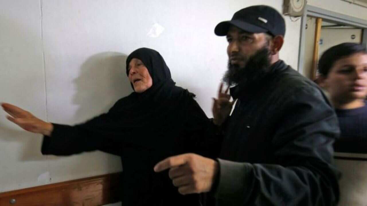 Hamas commander Nur Barakeh's mother at the morgue. 