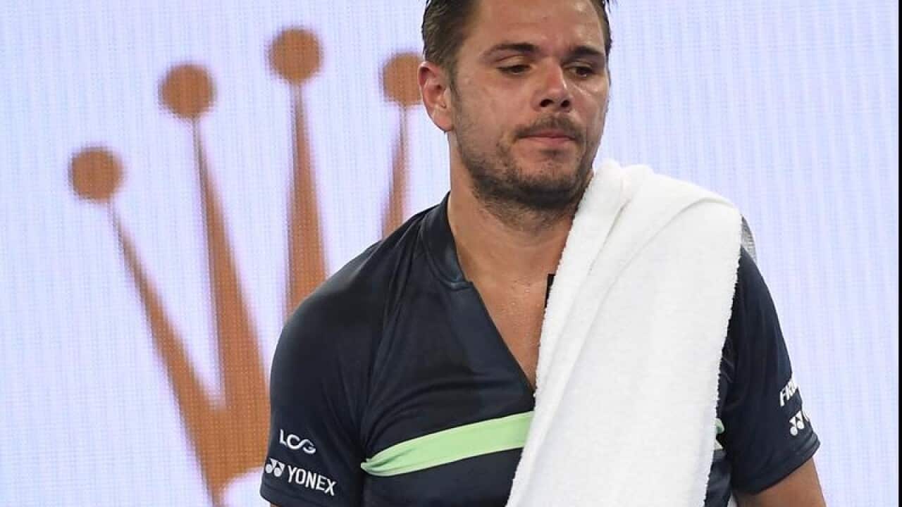 Stan Wawrinka of Switzerland during a break in play.