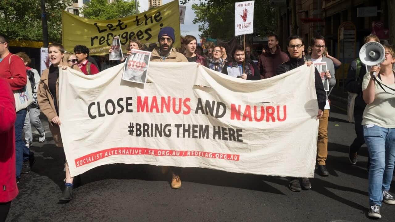 2017: Protesters demand the closure by the Australian government of the offshore immigration detention centres in Manus and Nauru.