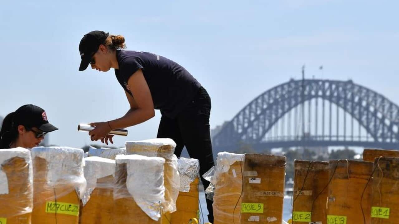 Fireworks being prepared for Sydney's New Year's Eve celebrations.