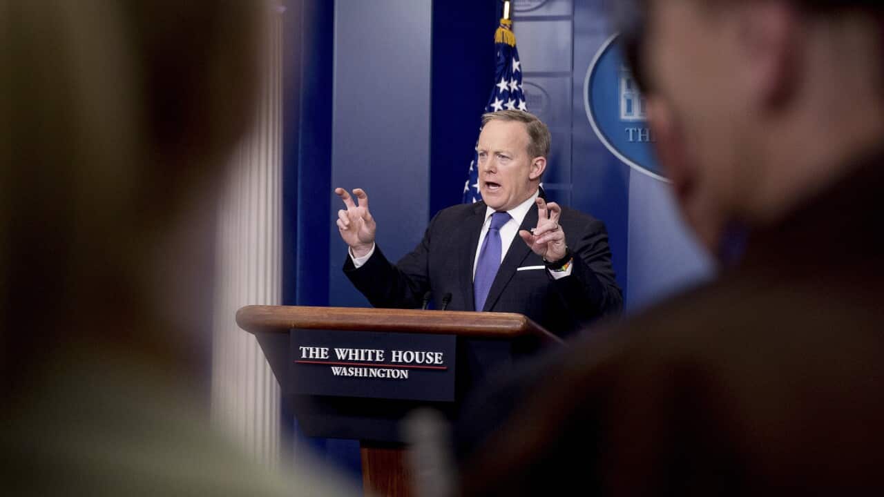 White House press secretary Sean Spicer talks to the media during the daily press briefing at the White House in Washington, Monday, March 13, 2017.