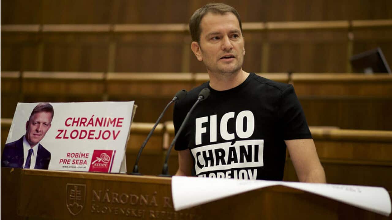 Igor Matovic questioning Robert Fico in parliament