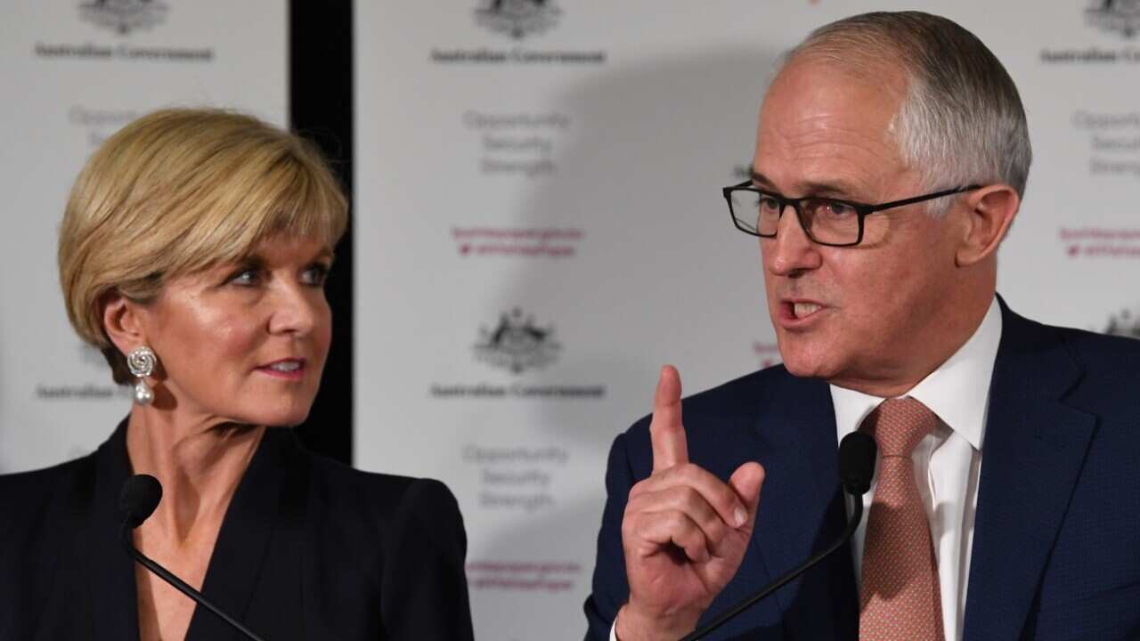 Australian Prime Minister Malcolm Turnbull (right) and Australian Minister for Foreign Affairs Julie Bishop on November 23