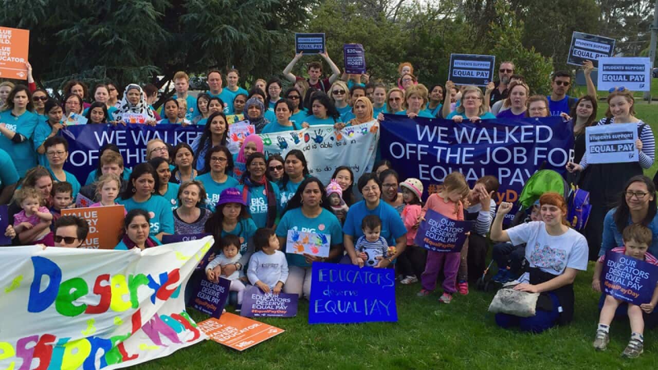 Victorian childcare workers during a rally