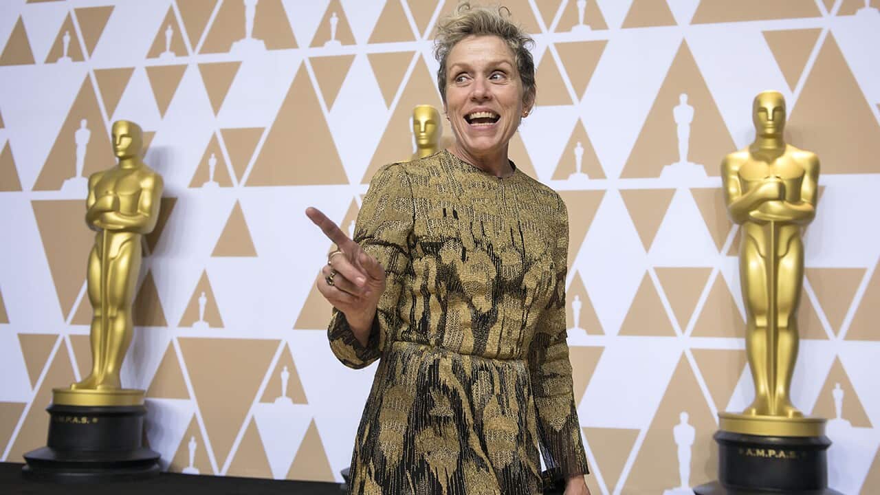 Frances McDormand (Best Actress) in the press room at the 90th Academy Awards held at the Dolby Theatre in Hollywood, Los Angeles, CA, USA on March 4, 2018. Photo by Lionel Hahn/ABACAPRESS.COM.