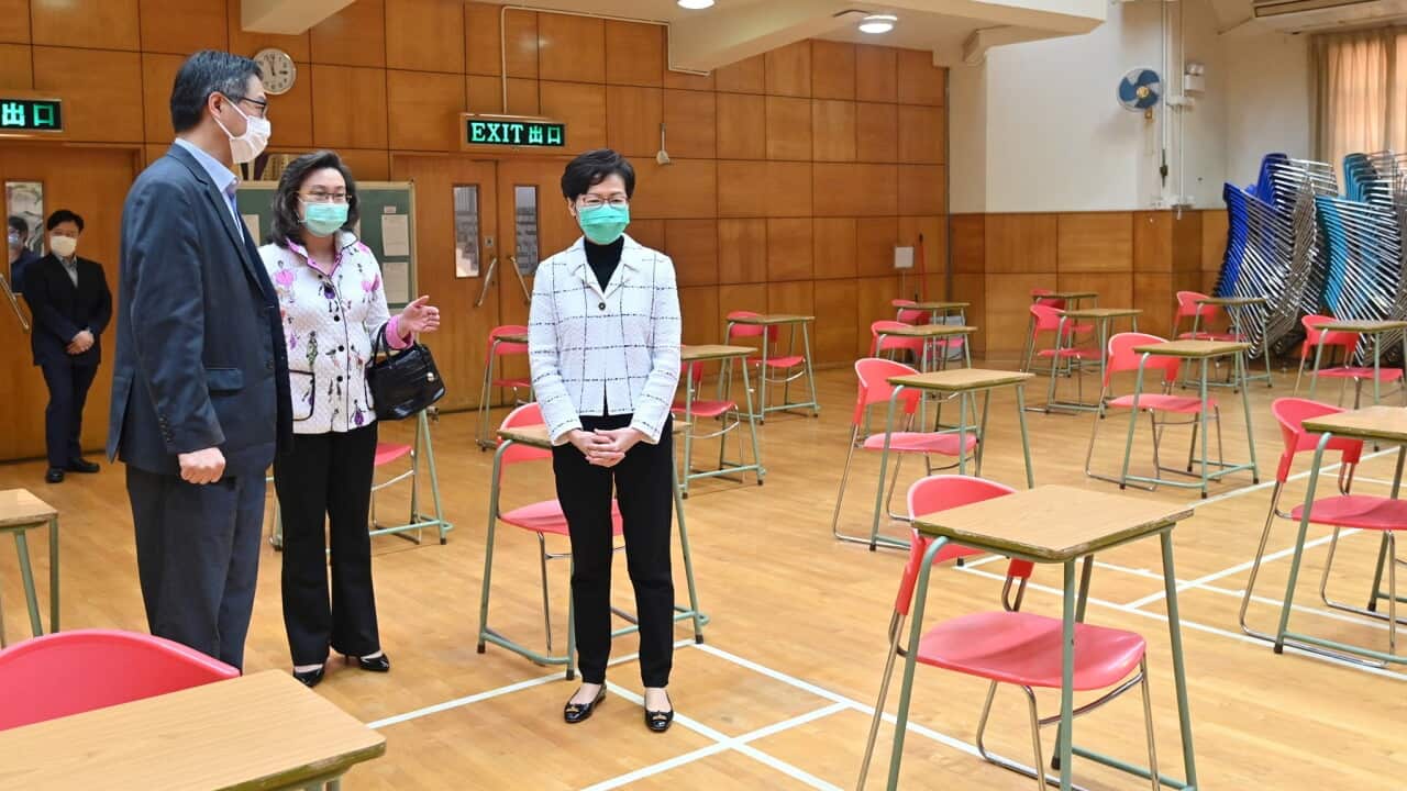 Carrie Lam, Hong Kong Chief Execurtive, visited a DSE Exam hall.