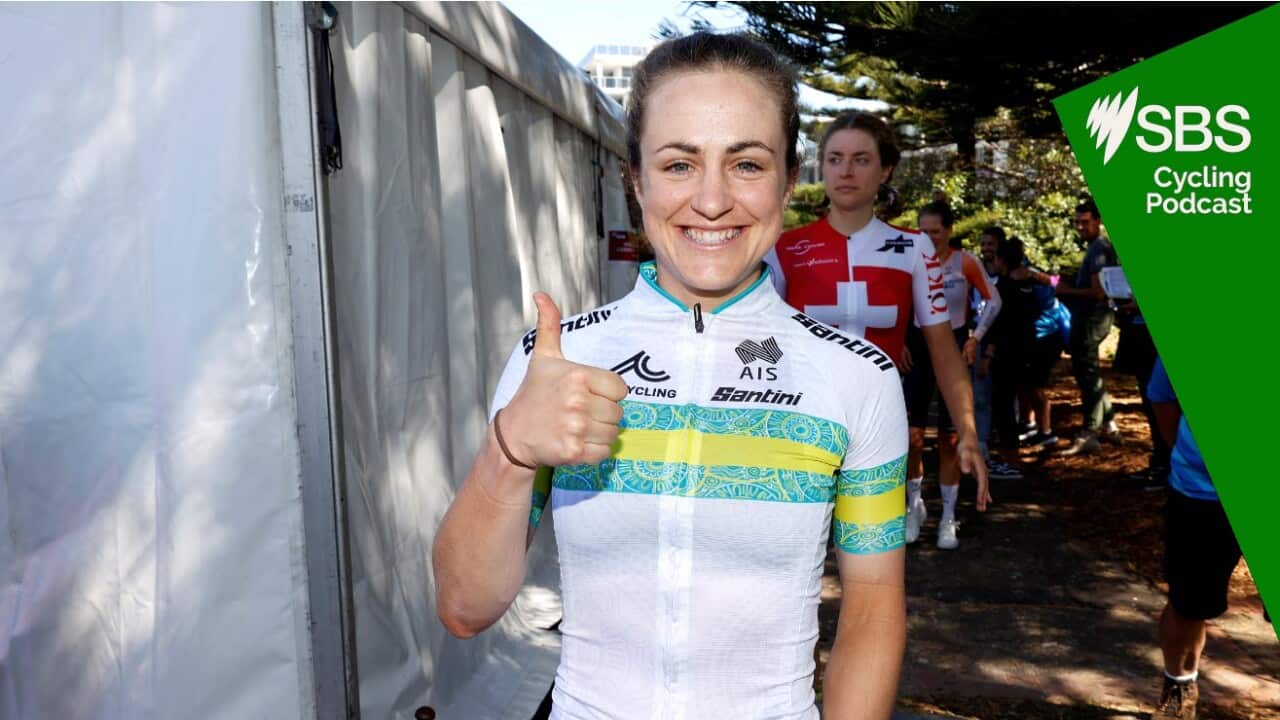 WOLLONGONG, AUSTRALIA - SEPTEMBER 18: Silver medalist Grace Brown of Australia celebrates on the podium during the medal ceremony after the 95th UCI Road World Championships 2022 - Women Individual Time Trial a 34,2km individual time trial race from Wollongong to Wollongong / #Wollongong2022 / on September 18, 2022 in Wollongong, Australia. (Photo by Con Chronis/Getty Images)