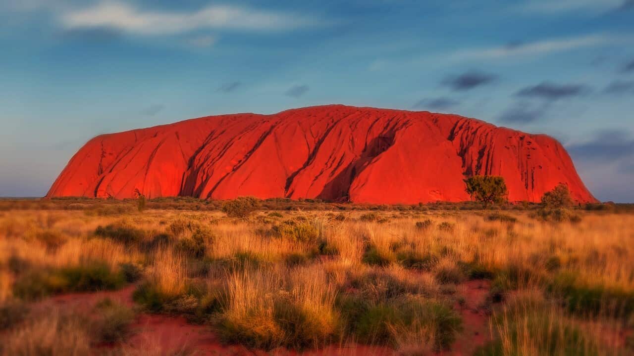 Uluru, a large sandstone rock formation in the southern part of the Northern Territory in central Australia.