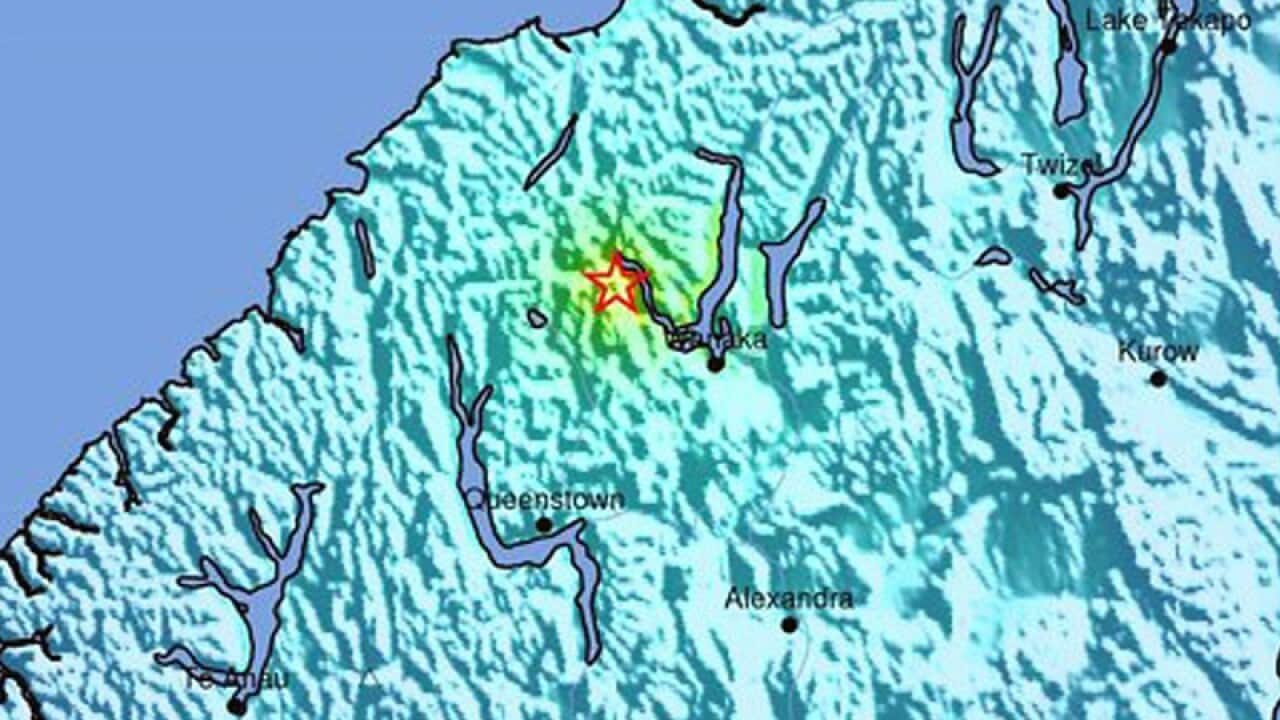 Map of the location and severity of a 5.6 earthquake near Wanaka, NZ